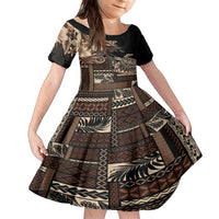 Vaiaso o le Gagana Samoa Kid Short Sleeve Dress Siapo Motif Black LT7 KID Black - Polynesian Pride
