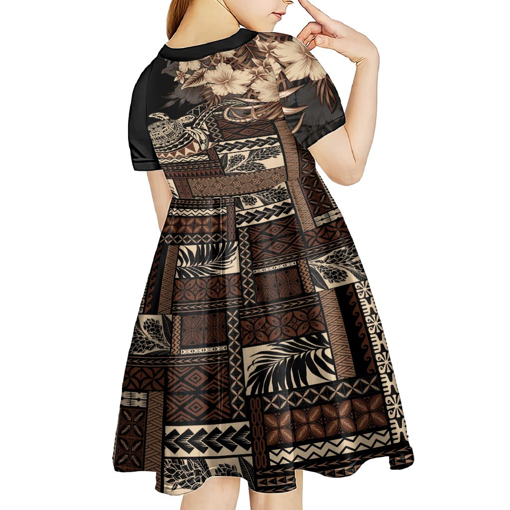 Vaiaso o le Gagana Samoa Kid Short Sleeve Dress Siapo Motif Black LT7 - Polynesian Pride