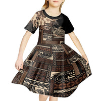 Vaiaso o le Gagana Samoa Kid Short Sleeve Dress Siapo Motif Black LT7 - Polynesian Pride