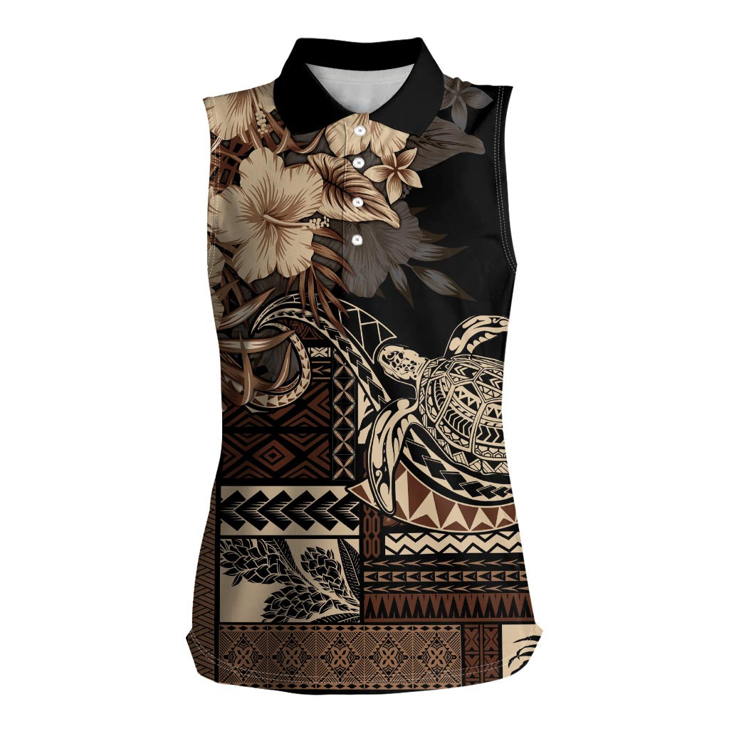 Vaiaso o le Gagana Samoa Women Sleeveless Polo Shirt Siapo Motif Black LT7 Female Black - Polynesian Pride