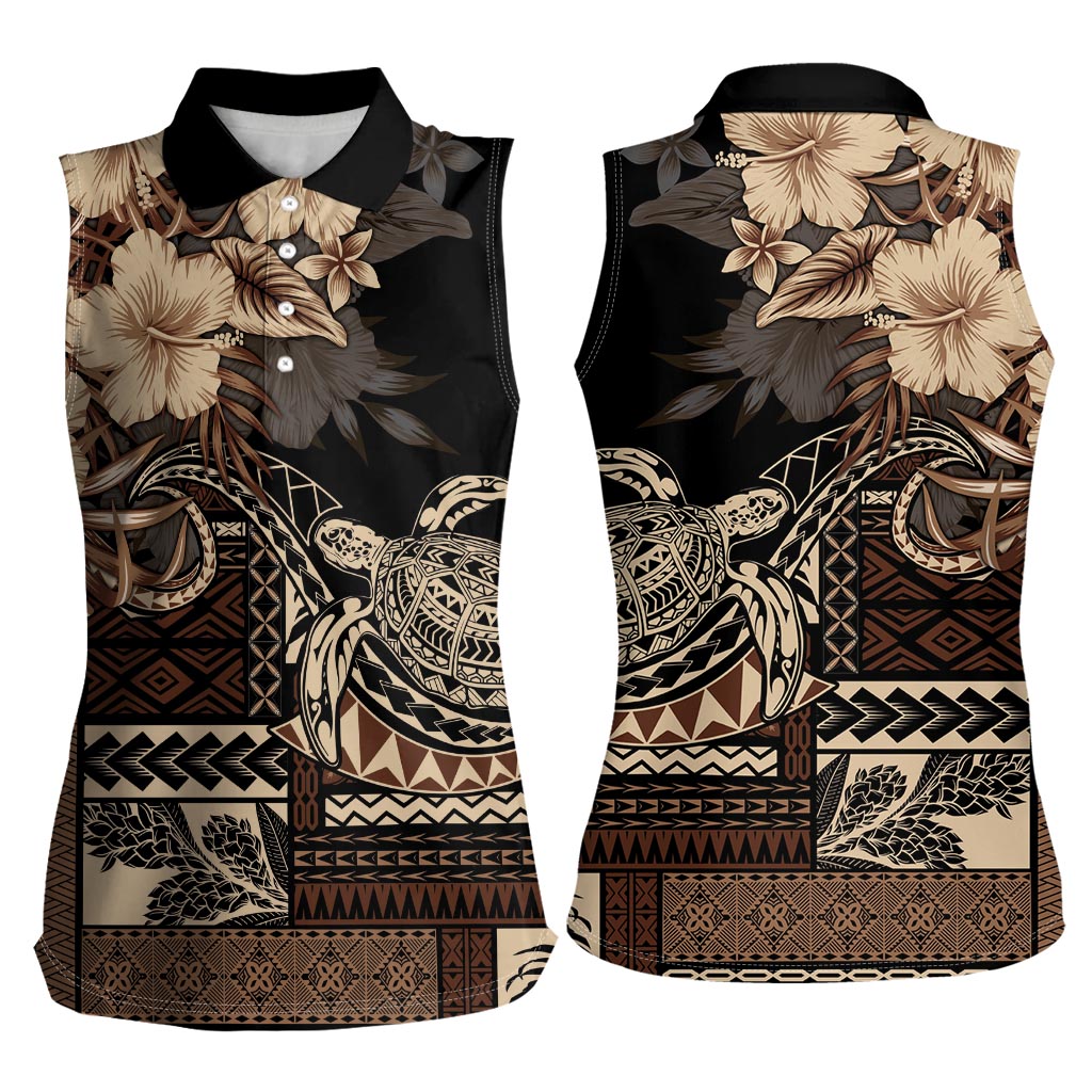 Vaiaso o le Gagana Samoa Women Sleeveless Polo Shirt Siapo Motif Black LT7 - Polynesian Pride