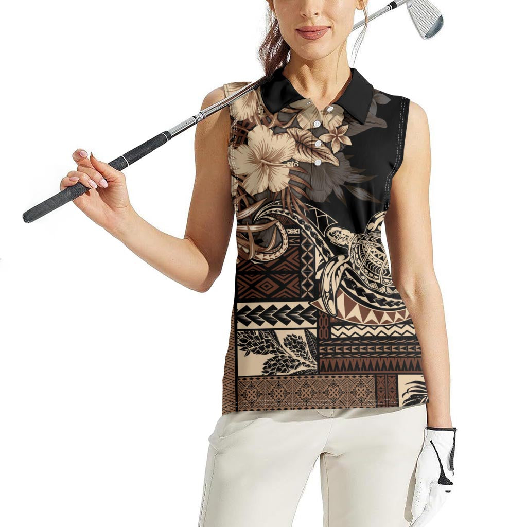 Vaiaso o le Gagana Samoa Women Sleeveless Polo Shirt Siapo Motif Black LT7 - Polynesian Pride