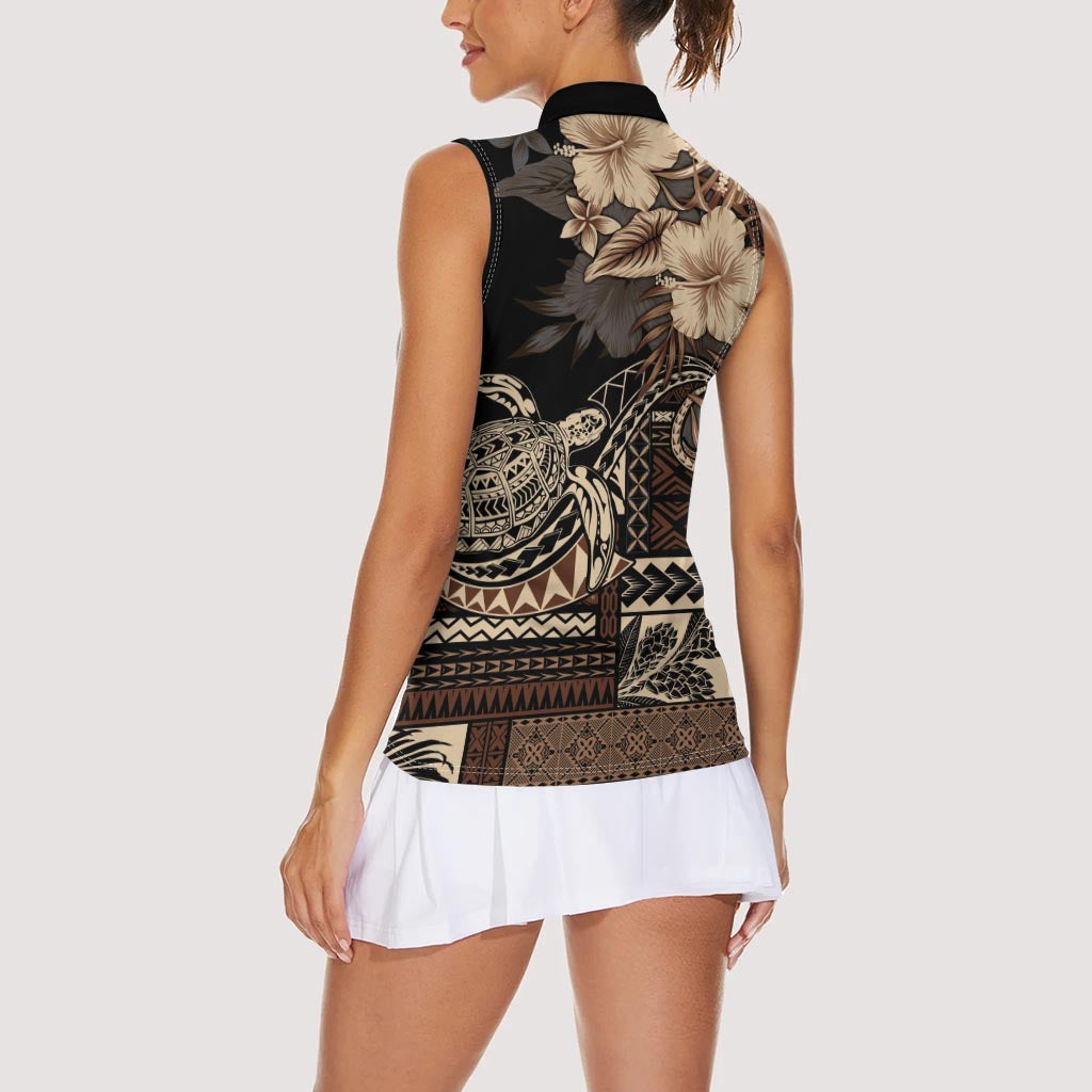 Vaiaso o le Gagana Samoa Women Sleeveless Polo Shirt Siapo Motif Black LT7 - Polynesian Pride