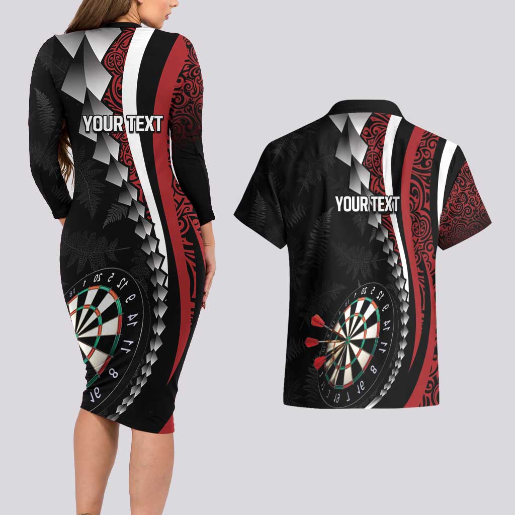 Personalized New Zealand Darts Couples Matching Long Sleeve Bodycon Dress and Hawaiian Shirt Kowhaiwhai Whero Koiri - Manaia LT7 - Polynesian Pride