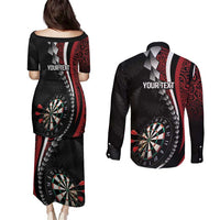 Personalized New Zealand Darts Couples Matching Puletasi and Long Sleeve Button Shirt Kowhaiwhai Whero Koiri - Manaia LT7 - Polynesian Pride