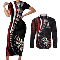 Personalized New Zealand Darts Couples Matching Short Sleeve Bodycon Dress and Long Sleeve Button Shirt Kowhaiwhai Whero Koiri - Manaia LT7 Red - Polynesian Pride
