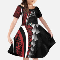 Personalized New Zealand Darts Family Matching Long Sleeve Bodycon Dress and Hawaiian Shirt Kowhaiwhai Whero Koiri - Manaia LT7 Daughter's Dress Red - Polynesian Pride