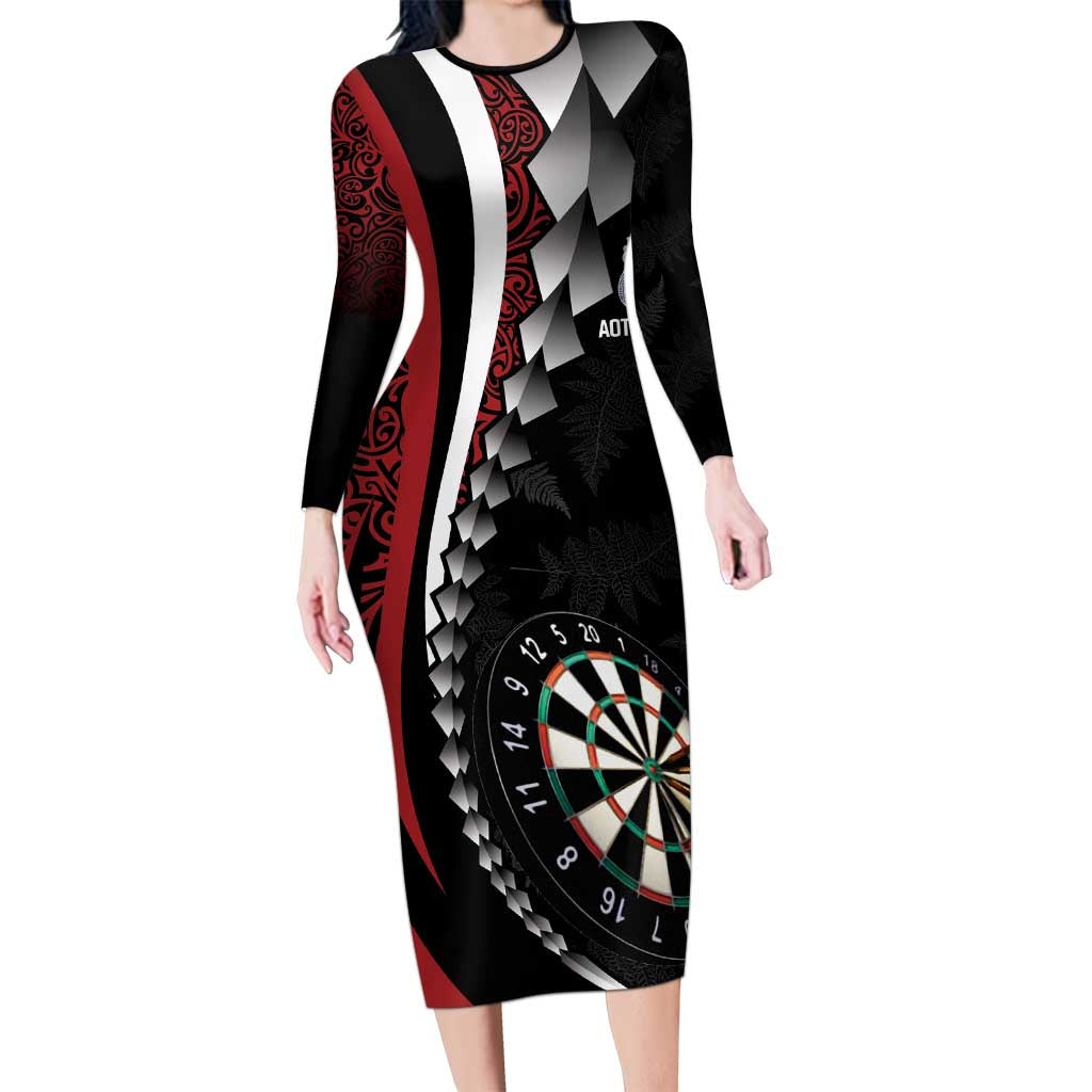 Personalized New Zealand Darts Family Matching Long Sleeve Bodycon Dress and Hawaiian Shirt Kowhaiwhai Whero Koiri - Manaia LT7 Mom's Dress Red - Polynesian Pride