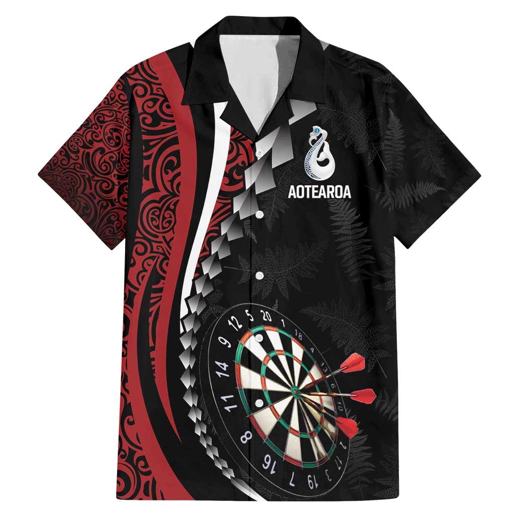 Personalized New Zealand Darts Family Matching Mermaid Dress and Hawaiian Shirt Kowhaiwhai Whero Koiri - Manaia LT7 Dad's Shirt - Short Sleeve Red - Polynesian Pride