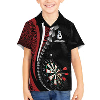 Personalized New Zealand Darts Family Matching Off The Shoulder Long Sleeve Dress and Hawaiian Shirt Kowhaiwhai Whero Koiri - Manaia LT7 Son's Shirt Red - Polynesian Pride