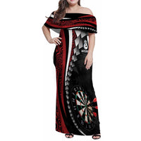 Personalized New Zealand Darts Family Matching Off Shoulder Maxi Dress and Hawaiian Shirt Kowhaiwhai Whero Koiri - Manaia LT7 Mom's Dress Red - Polynesian Pride