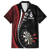 Personalized New Zealand Darts Family Matching Puletasi and Hawaiian Shirt Kowhaiwhai Whero Koiri - Manaia LT7 Dad's Shirt - Short Sleeve Red - Polynesian Pride