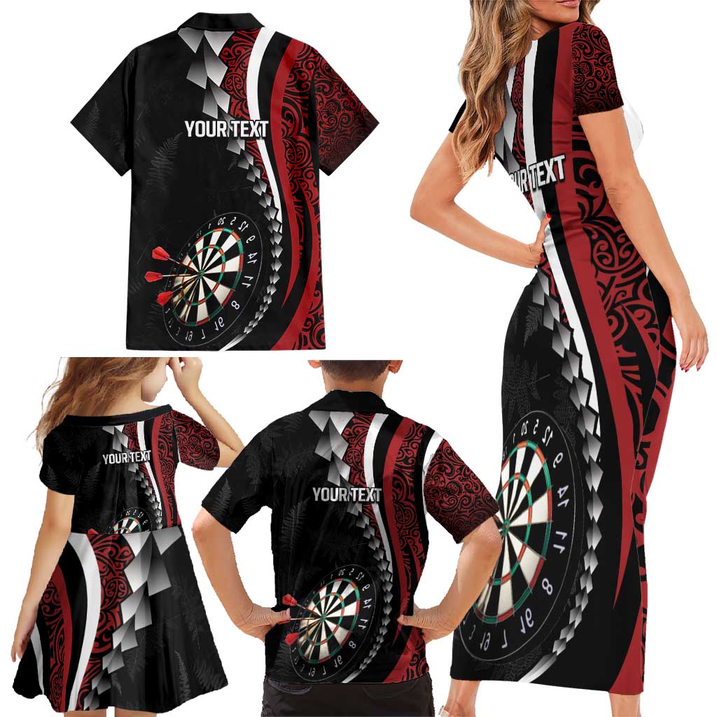 Personalized New Zealand Darts Family Matching Short Sleeve Bodycon Dress and Hawaiian Shirt Kowhaiwhai Whero Koiri - Manaia LT7 - Polynesian Pride