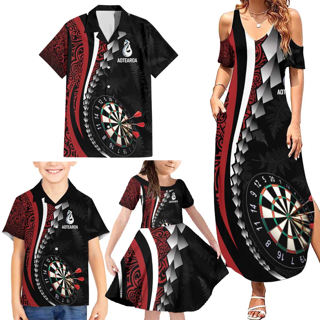 Personalized New Zealand Darts Family Matching Summer Maxi Dress and Hawaiian Shirt Kowhaiwhai Whero Koiri - Manaia LT7 - Polynesian Pride
