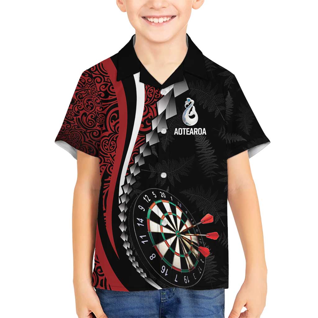 Personalized New Zealand Darts Family Matching Summer Maxi Dress and Hawaiian Shirt Kowhaiwhai Whero Koiri - Manaia LT7 Son's Shirt Red - Polynesian Pride