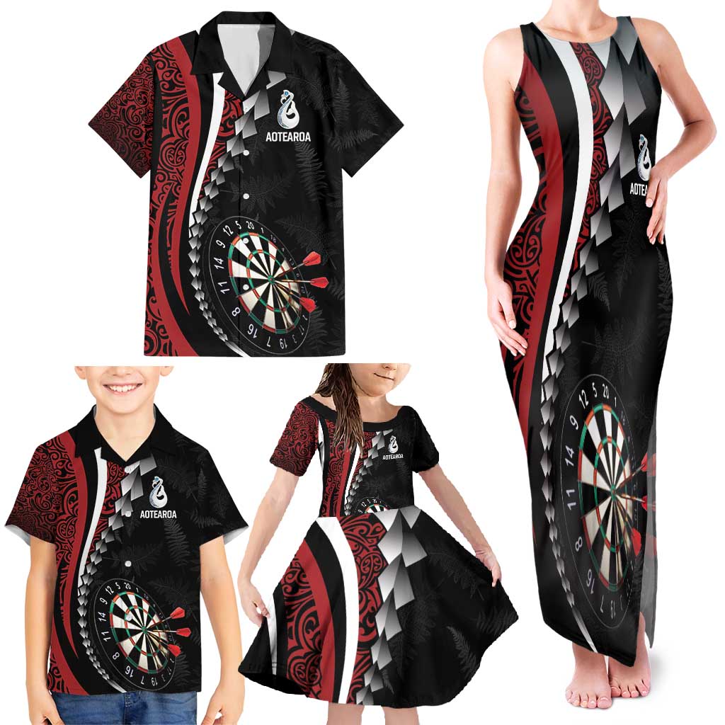 Personalized New Zealand Darts Family Matching Tank Maxi Dress and Hawaiian Shirt Kowhaiwhai Whero Koiri - Manaia LT7 - Polynesian Pride