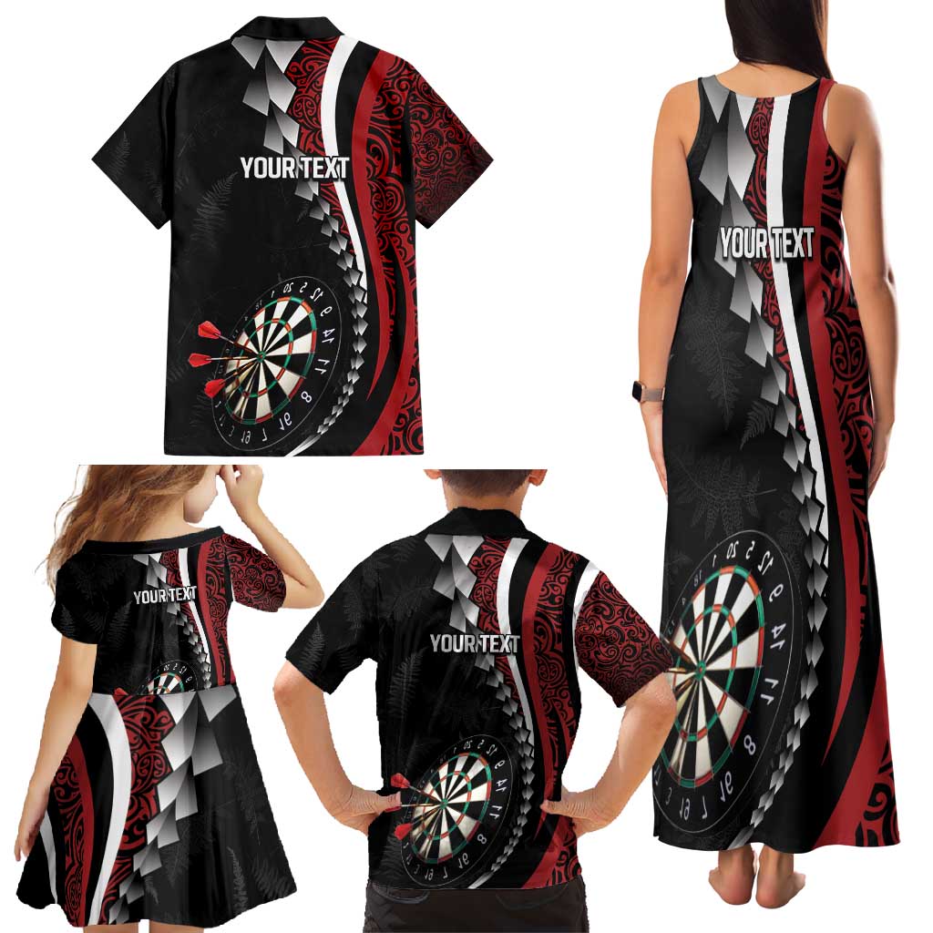 Personalized New Zealand Darts Family Matching Tank Maxi Dress and Hawaiian Shirt Kowhaiwhai Whero Koiri - Manaia LT7 - Polynesian Pride