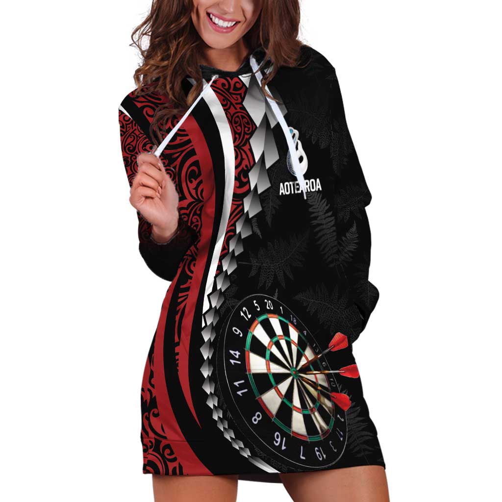 Personalized New Zealand Darts Hoodie Dress Kowhaiwhai Whero Koiri - Manaia LT7 Red - Polynesian Pride