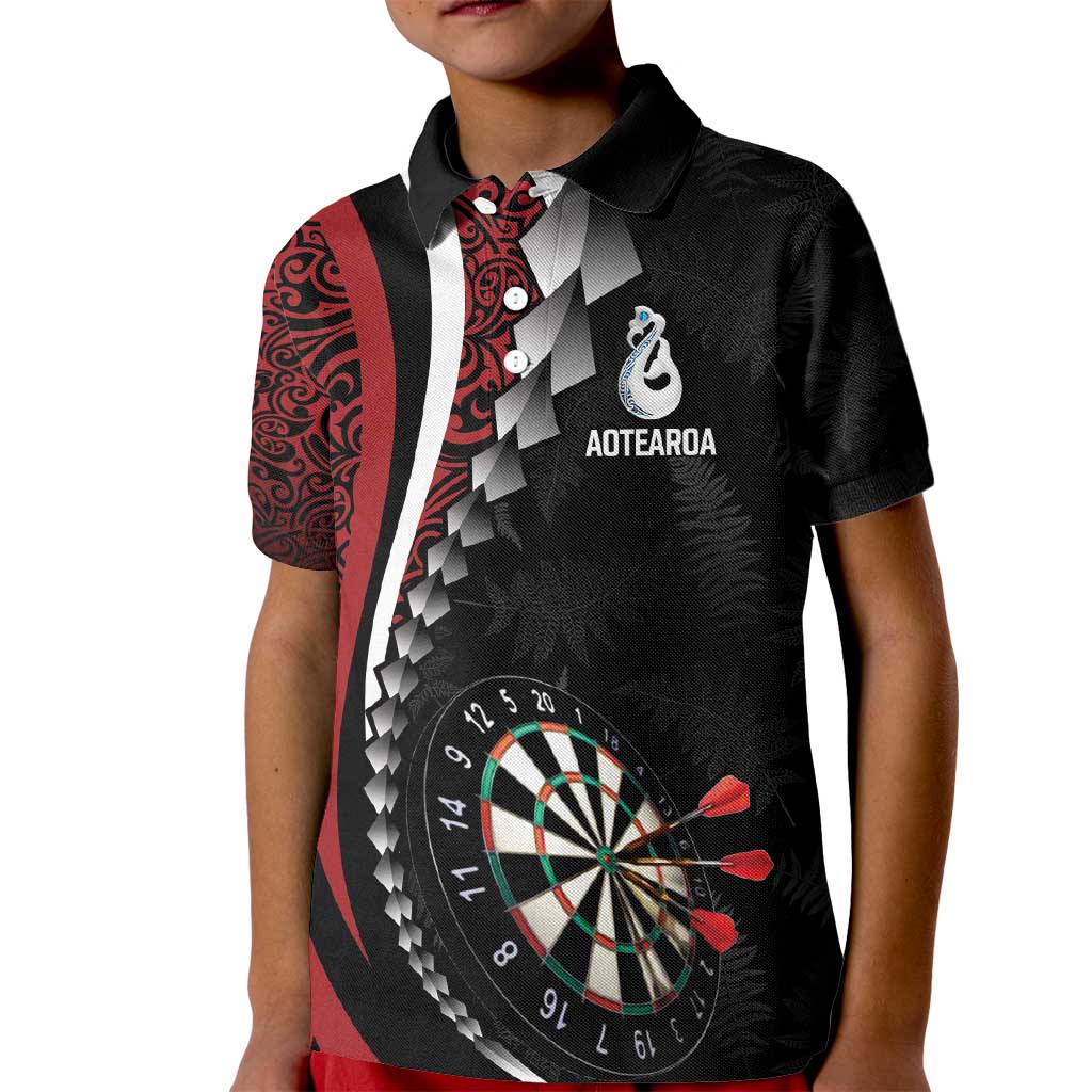 Personalized New Zealand Darts Kid Polo Shirt Kowhaiwhai Whero Koiri - Manaia LT7 Kid Red - Polynesian Pride