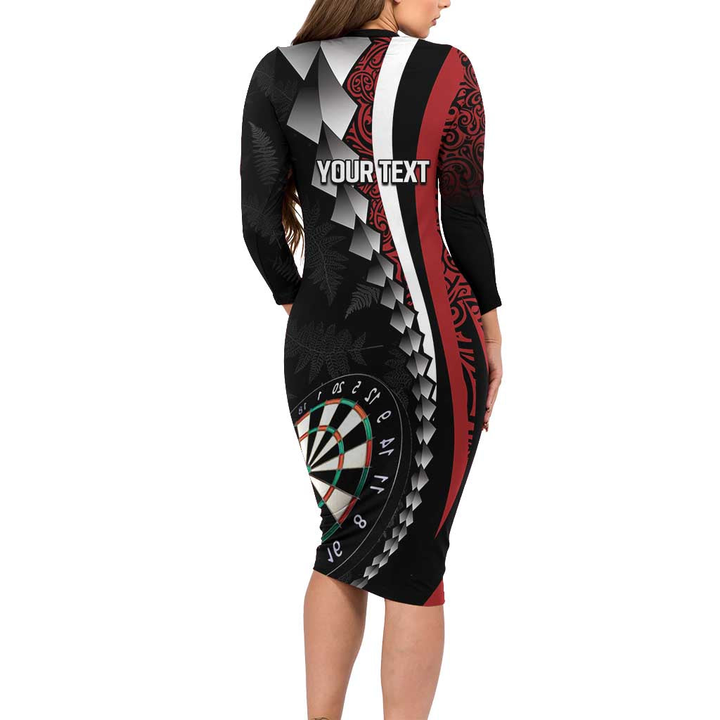 Personalized New Zealand Darts Long Sleeve Bodycon Dress Kowhaiwhai Whero Koiri - Manaia LT7 - Polynesian Pride