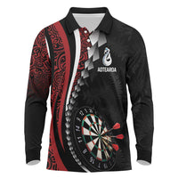Personalized New Zealand Darts Long Sleeve Polo Shirt Kowhaiwhai Whero Koiri - Manaia LT7 Red - Polynesian Pride