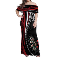 Personalized New Zealand Darts Off Shoulder Maxi Dress Kowhaiwhai Whero Koiri - Manaia LT7 Women Red - Polynesian Pride
