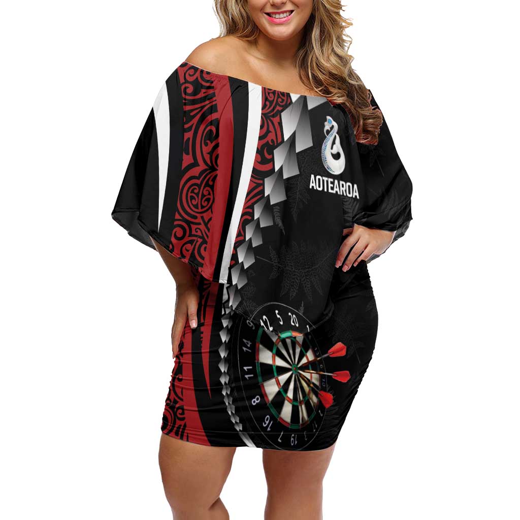 Personalized New Zealand Darts Off Shoulder Short Dress Kowhaiwhai Whero Koiri - Manaia LT7 Women Red - Polynesian Pride