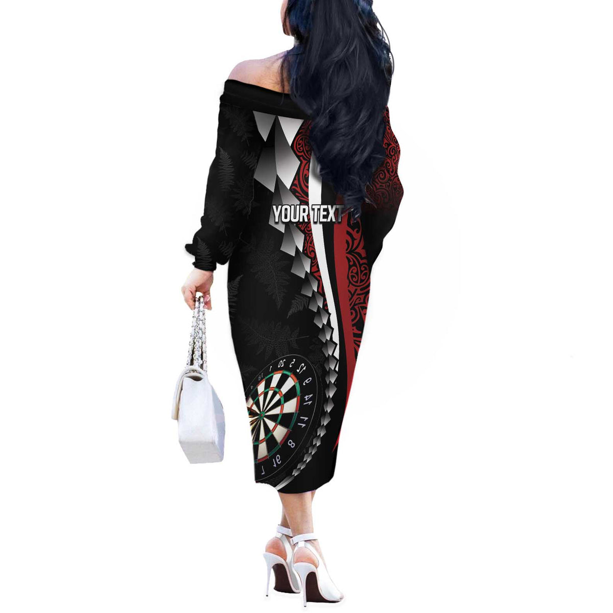 Personalized New Zealand Darts Off The Shoulder Long Sleeve Dress Kowhaiwhai Whero Koiri - Manaia LT7 - Polynesian Pride