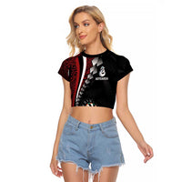 Personalized New Zealand Darts Raglan Cropped T Shirt Kowhaiwhai Whero Koiri - Manaia LT7 Female Red - Polynesian Pride