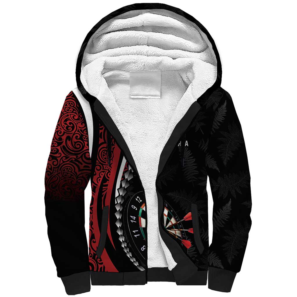 Personalized New Zealand Darts Sherpa Hoodie Kowhaiwhai Whero Koiri - Manaia LT7 Unisex Red - Polynesian Pride