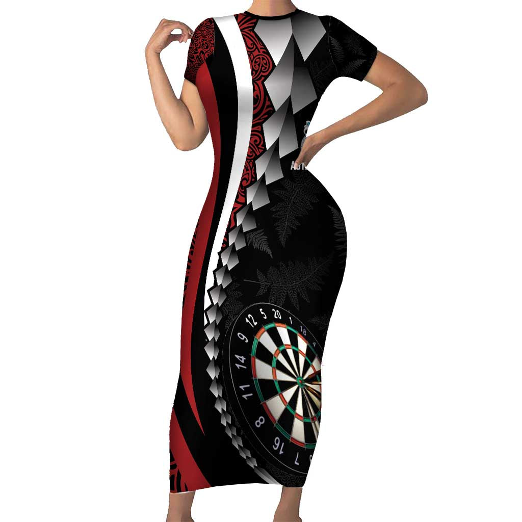 Personalized New Zealand Darts Short Sleeve Bodycon Dress Kowhaiwhai Whero Koiri - Manaia LT7 Long Dress Red - Polynesian Pride