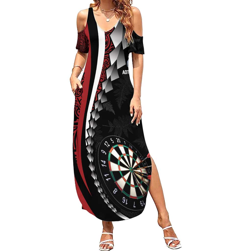 Personalized New Zealand Darts Summer Maxi Dress Kowhaiwhai Whero Koiri - Manaia LT7 Women Red - Polynesian Pride