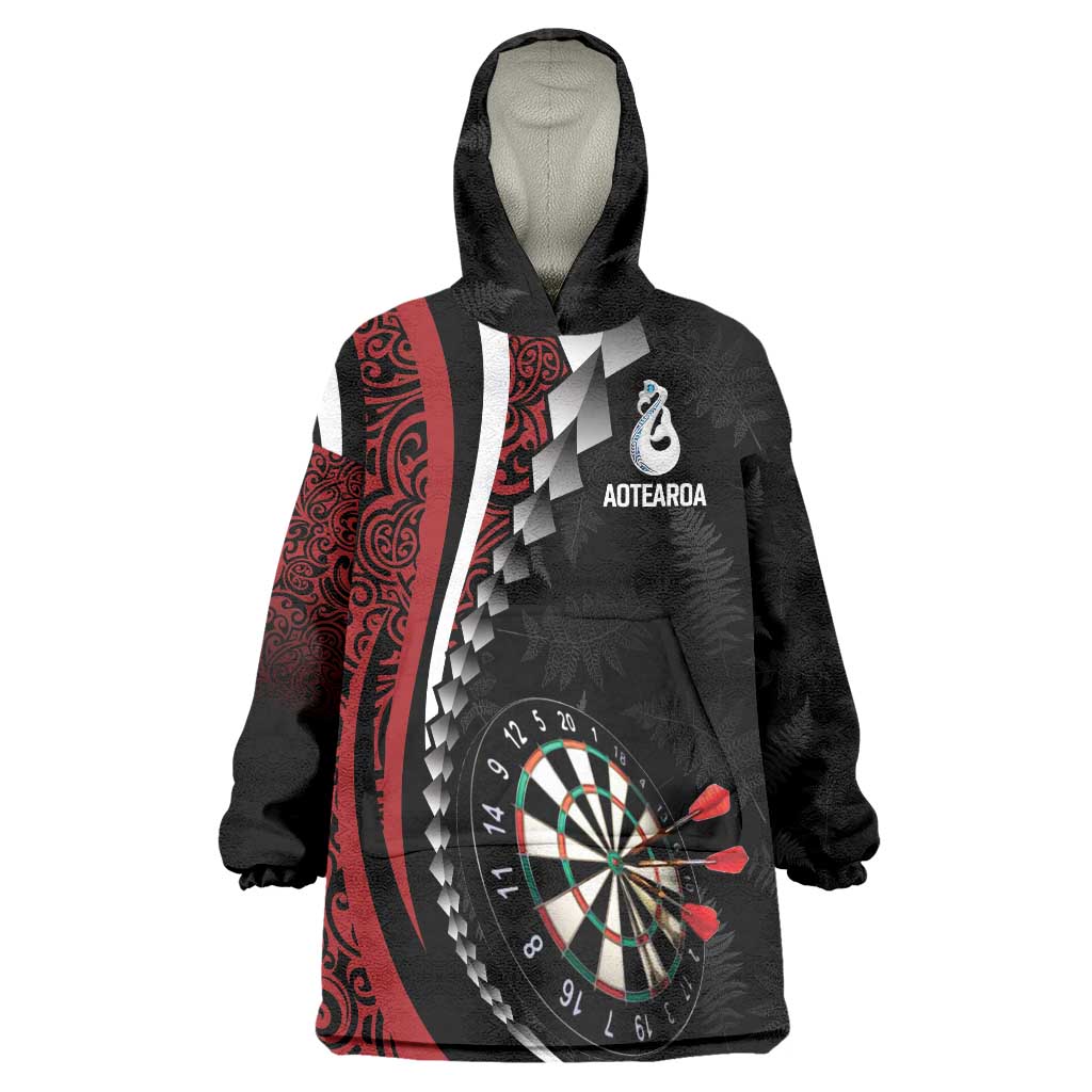 Personalized New Zealand Darts Wearable Blanket Hoodie Kowhaiwhai Whero Koiri - Manaia LT7 One Size Red - Polynesian Pride