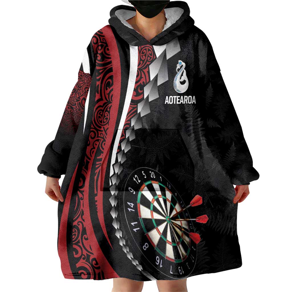 Personalized New Zealand Darts Wearable Blanket Hoodie Kowhaiwhai Whero Koiri - Manaia LT7 - Polynesian Pride