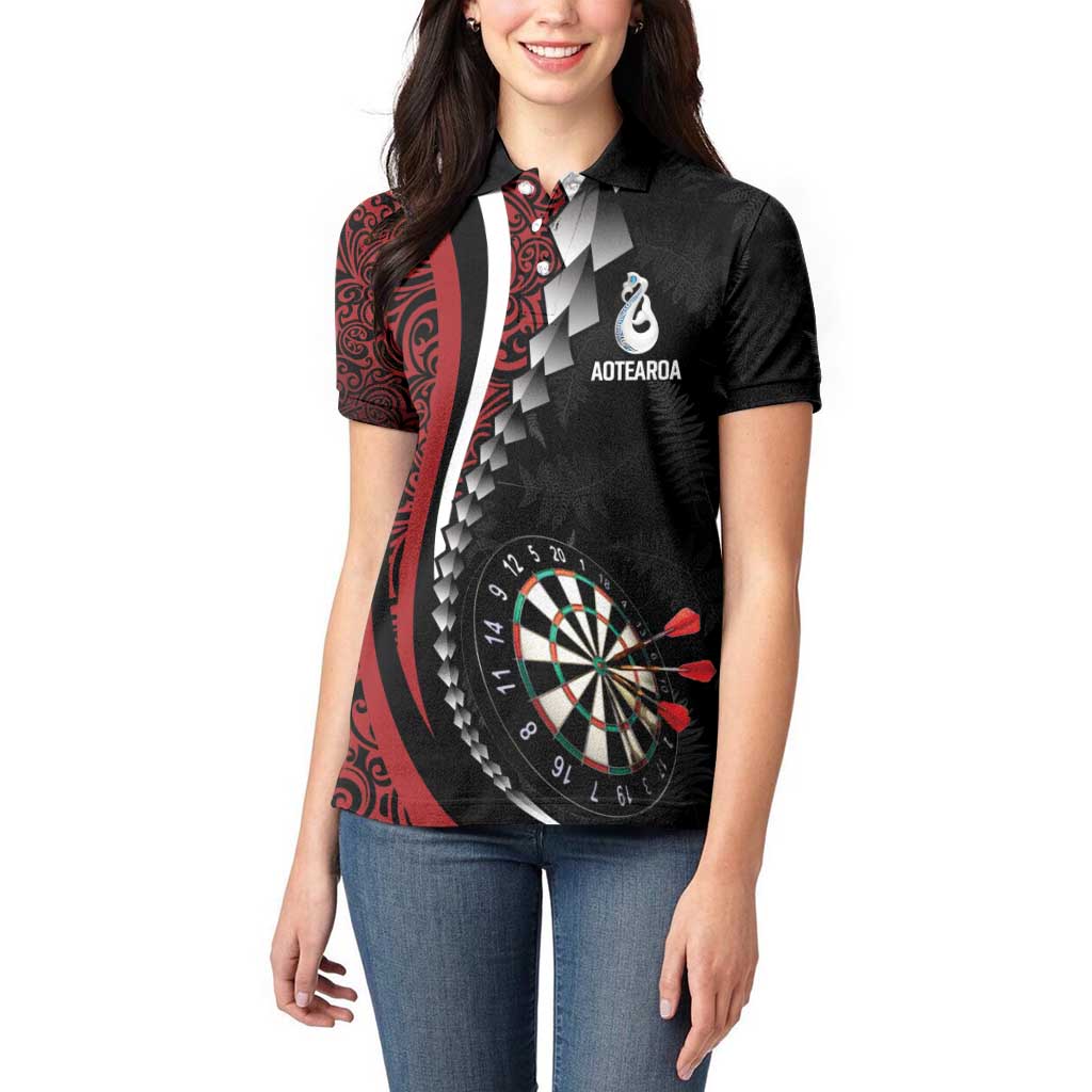 Personalized New Zealand Darts Women Polo Shirt Kowhaiwhai Whero Koiri - Manaia LT7 - Polynesian Pride