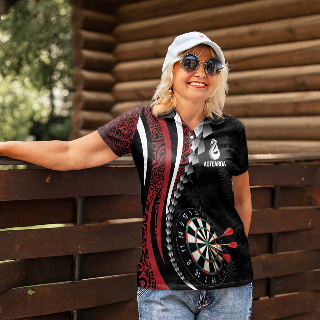 Personalized New Zealand Darts Women Polo Shirt Kowhaiwhai Whero Koiri - Manaia LT7 - Polynesian Pride