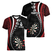 Personalized New Zealand Darts Women V-Neck T-Shirt Kowhaiwhai Whero Koiri - Manaia LT7 - Polynesian Pride