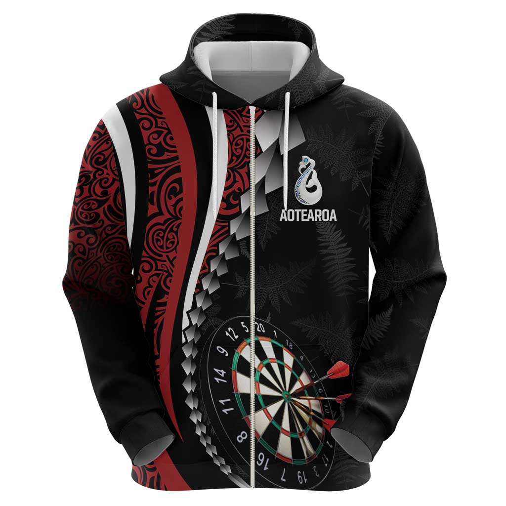 Personalized New Zealand Darts Zip Hoodie Kowhaiwhai Whero Koiri - Manaia LT7 - Polynesian Pride