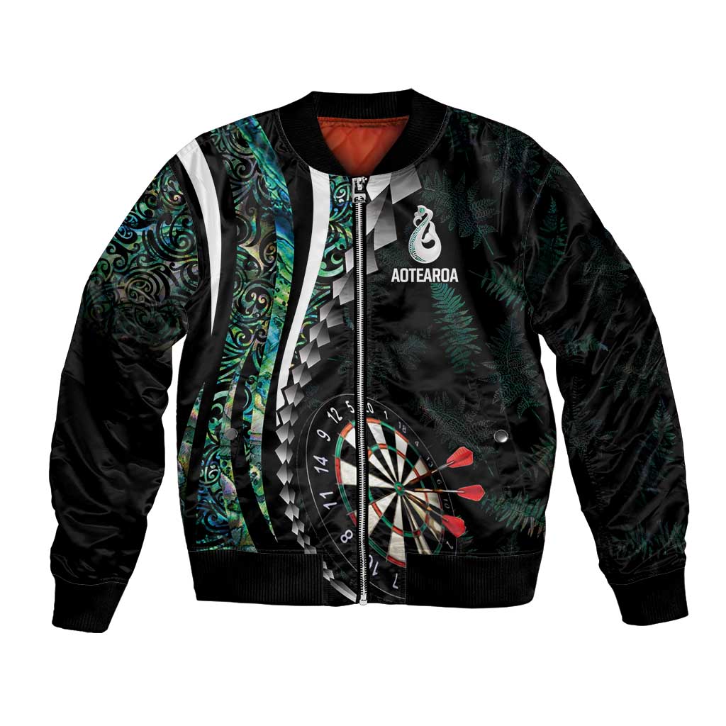 Personalized New Zealand Darts Bomber Jacket Paua Shell Koiri - Manaia