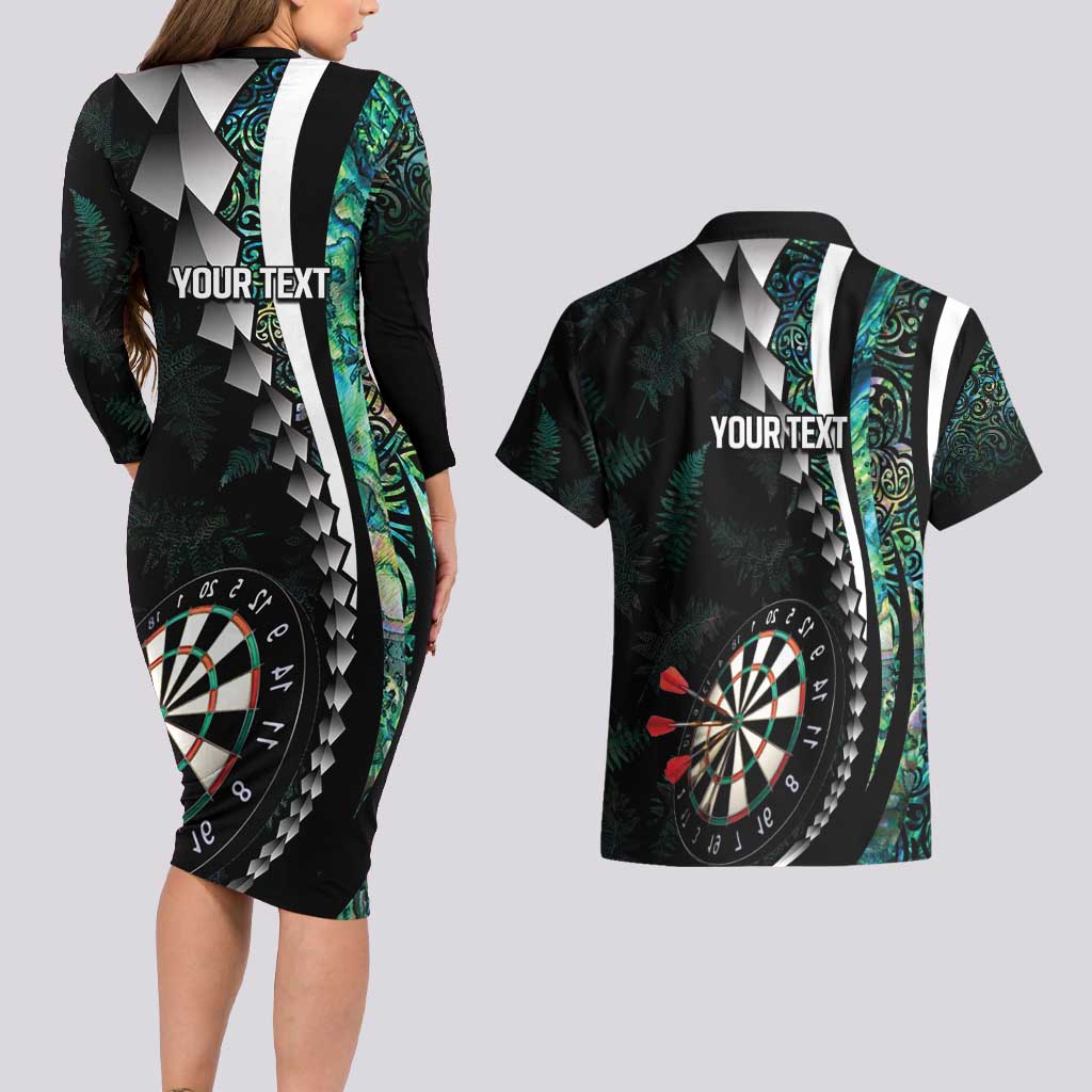 Personalized New Zealand Darts Couples Matching Long Sleeve Bodycon Dress and Hawaiian Shirt Paua Shell Koiri - Manaia LT7 - Polynesian Pride