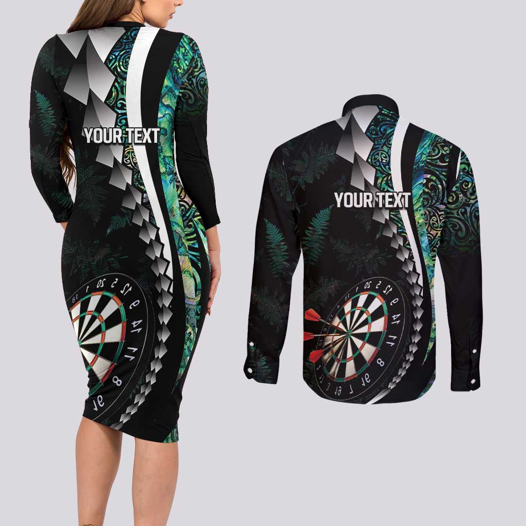 Personalized New Zealand Darts Couples Matching Long Sleeve Bodycon Dress and Long Sleeve Button Shirt Paua Shell Koiri - Manaia LT7 - Polynesian Pride
