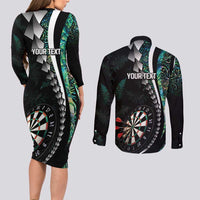 Personalized New Zealand Darts Couples Matching Long Sleeve Bodycon Dress and Long Sleeve Button Shirt Paua Shell Koiri - Manaia LT7 - Polynesian Pride