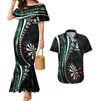 Personalized New Zealand Darts Couples Matching Mermaid Dress and Hawaiian Shirt Paua Shell Koiri - Manaia LT7 Green - Polynesian Pride
