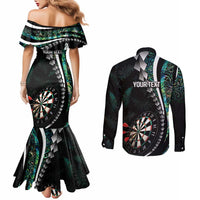 Personalized New Zealand Darts Couples Matching Mermaid Dress and Long Sleeve Button Shirt Paua Shell Koiri - Manaia LT7 - Polynesian Pride