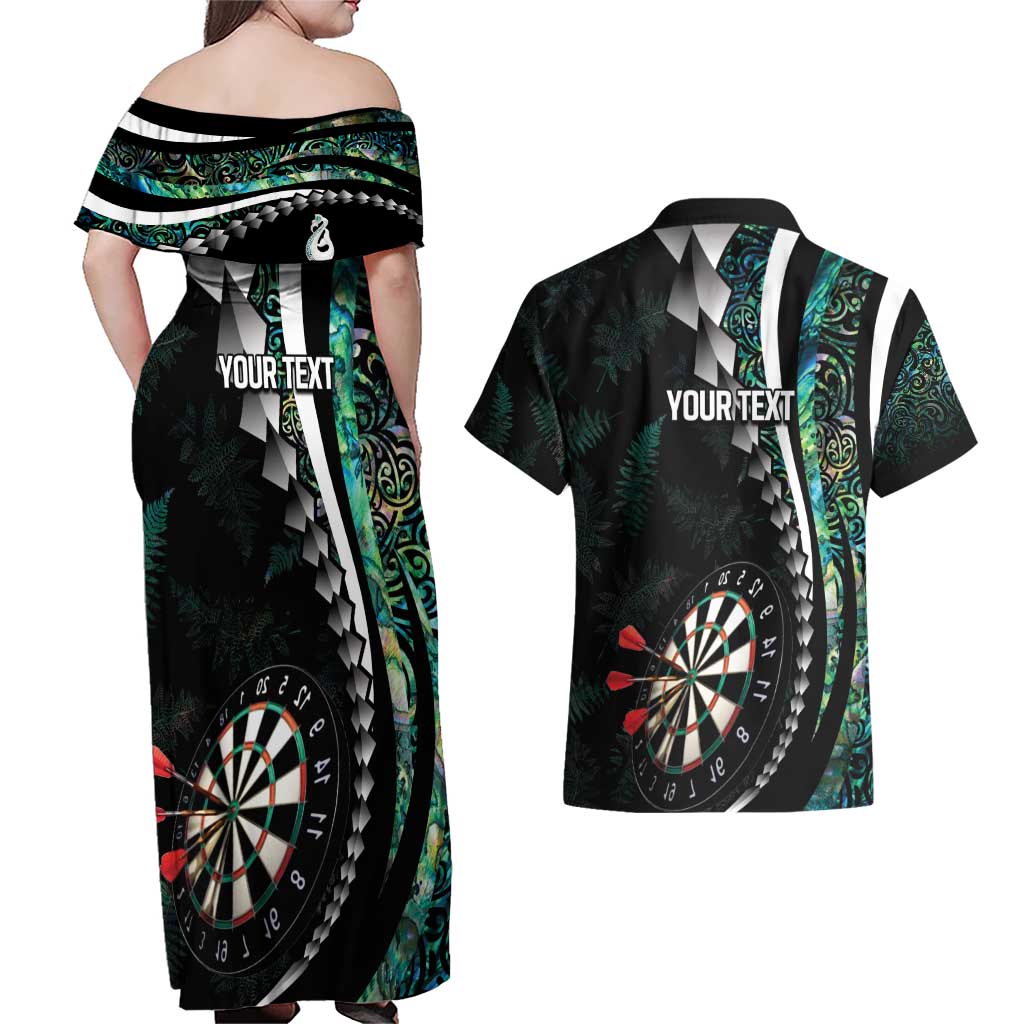 Personalized New Zealand Darts Couples Matching Off Shoulder Maxi Dress and Hawaiian Shirt Paua Shell Koiri - Manaia LT7 - Polynesian Pride