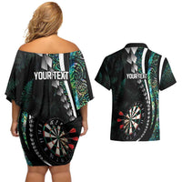 Personalized New Zealand Darts Couples Matching Off Shoulder Short Dress and Hawaiian Shirt Paua Shell Koiri - Manaia LT7 - Polynesian Pride