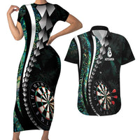 Personalized New Zealand Darts Couples Matching Short Sleeve Bodycon Dress and Hawaiian Shirt Paua Shell Koiri - Manaia LT7 Green - Polynesian Pride
