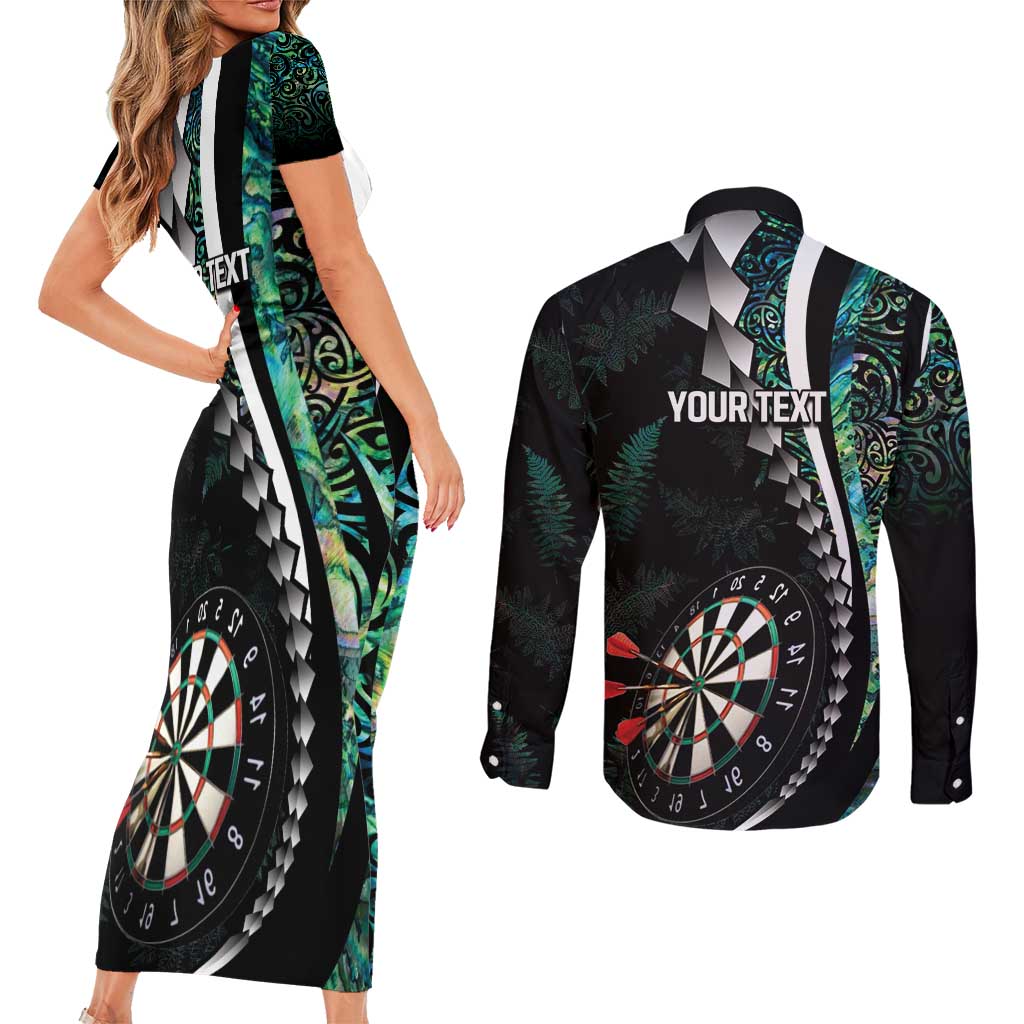 Personalized New Zealand Darts Couples Matching Short Sleeve Bodycon Dress and Long Sleeve Button Shirt Paua Shell Koiri - Manaia LT7 - Polynesian Pride
