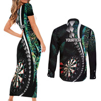 Personalized New Zealand Darts Couples Matching Short Sleeve Bodycon Dress and Long Sleeve Button Shirt Paua Shell Koiri - Manaia LT7 - Polynesian Pride