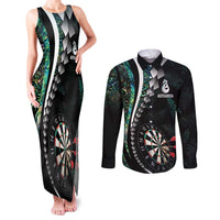 Personalized New Zealand Darts Couples Matching Tank Maxi Dress and Long Sleeve Button Shirt Paua Shell Koiri - Manaia LT7 Green - Polynesian Pride